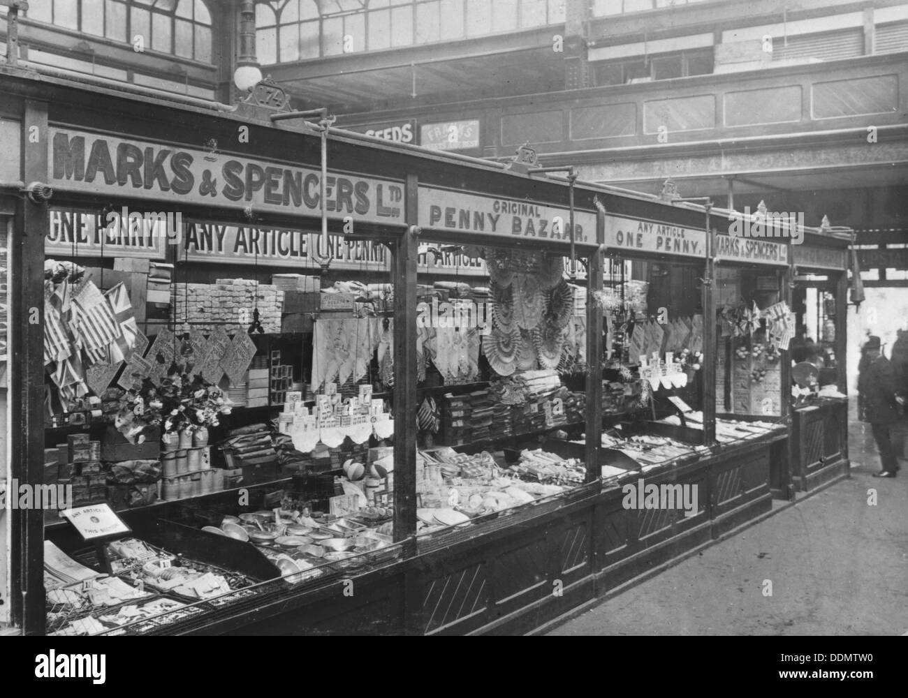 Marks & Spencer's stall in the covered market, Cardiff, 1901. Artist: Unknown Stock Photo