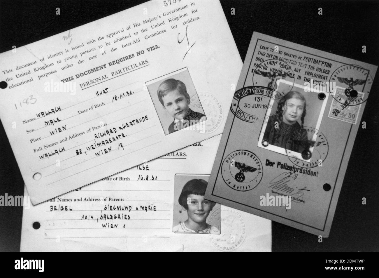 Kindertransport documents, c1939. Artist: Unknown Stock Photo