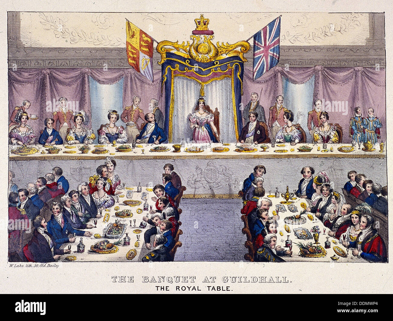 Queen Victoria at the Guildhall banquet, London, 1837. Artist: W Lake ...