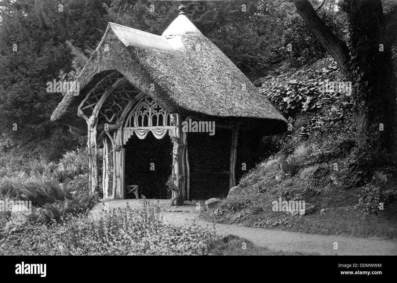 Rustic thatched summerhouse, Belvoir, Leicestershire, c1900. Artist: Farnham Maxwell Lyte Stock Photo