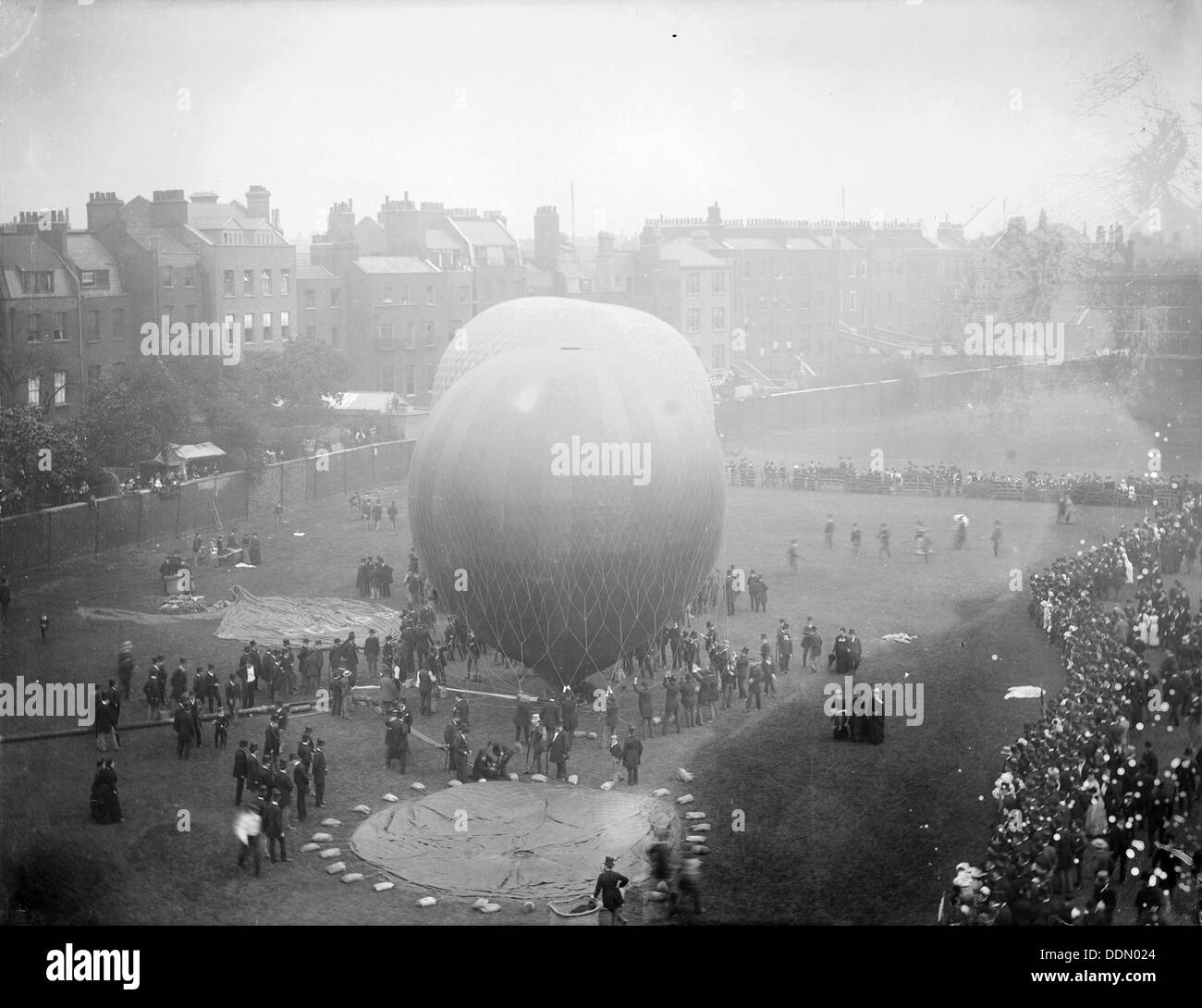 Hot air balloons at Armoury House, Finsbury, Islington, London, c1860