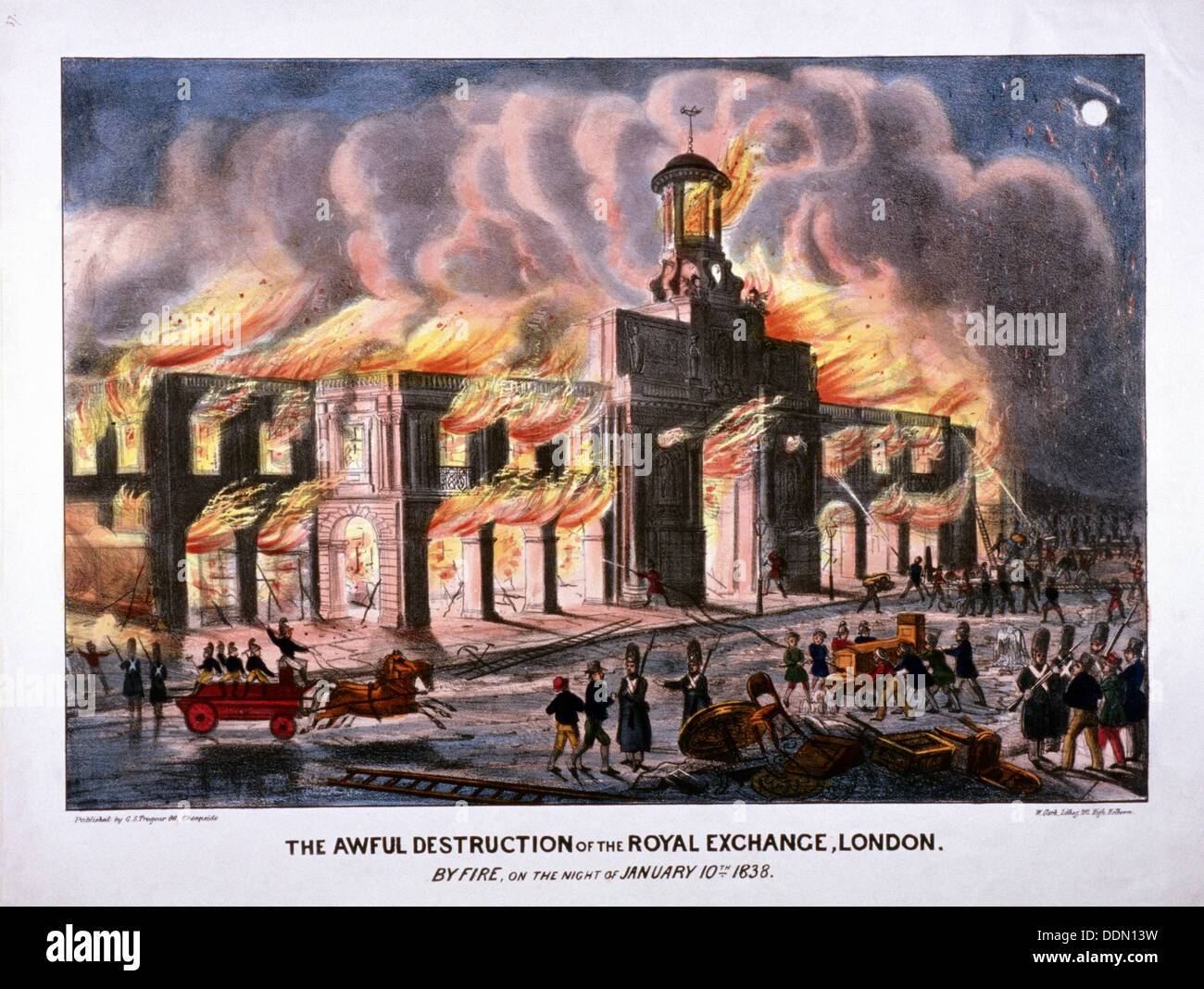 Royal Exchange (2nd) fire, London, 1838. Artist: W Clerk Stock Photo