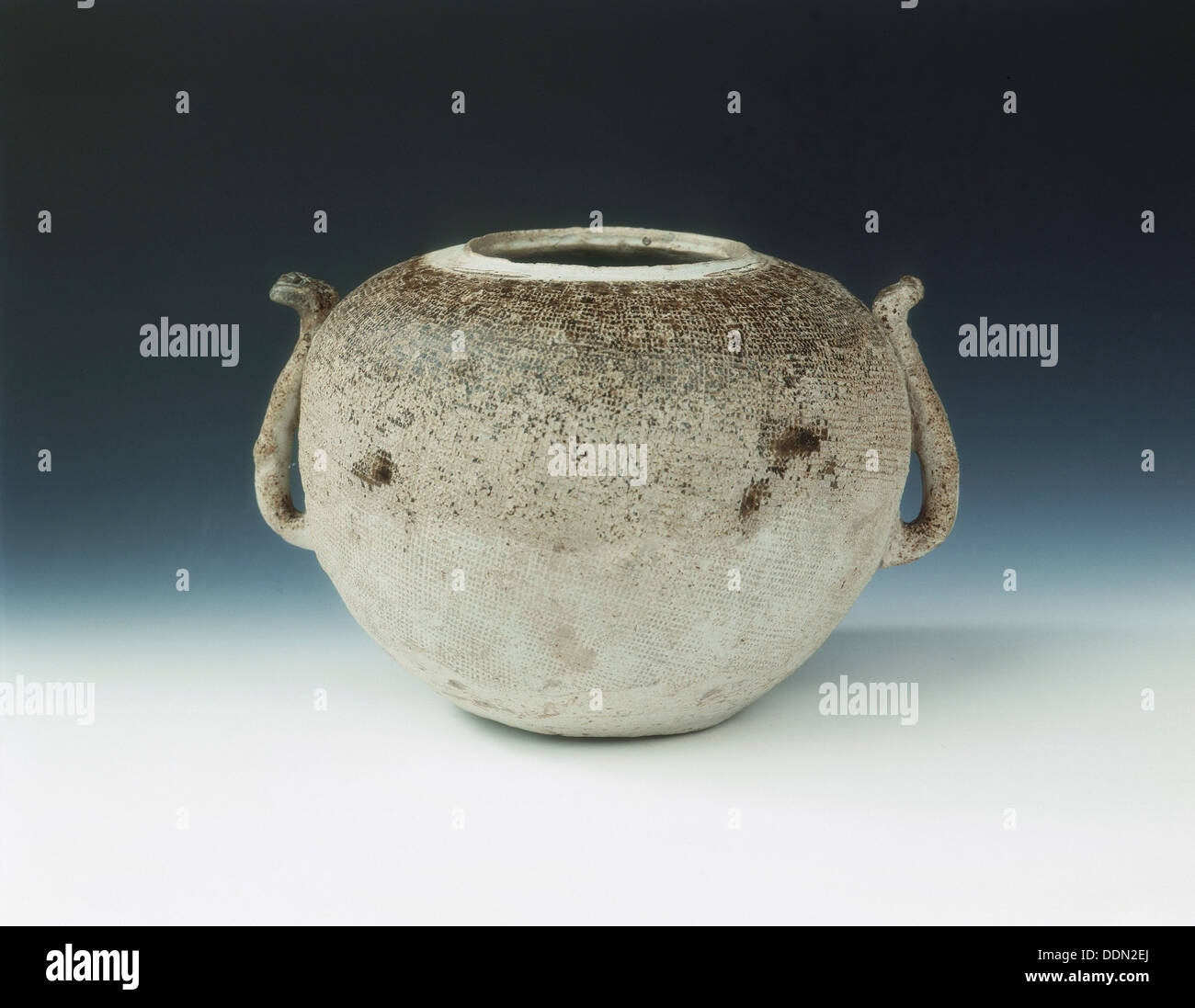 Glazed pottery jar impressed with cloth pattern, Warring States period, China, c4th century BC. Artist: Unknown Stock Photo