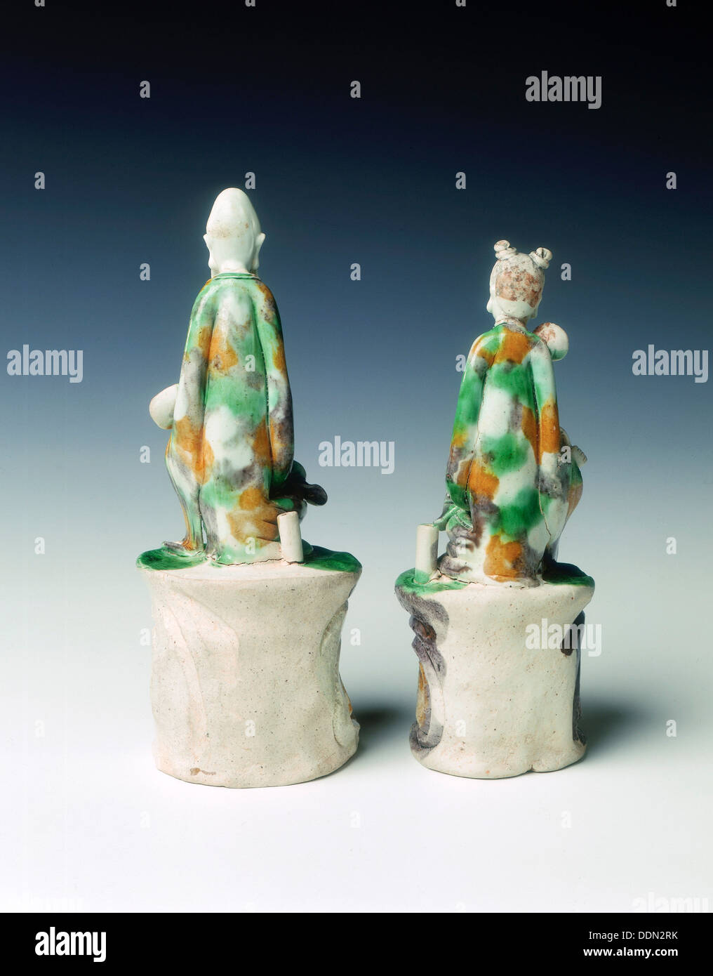 Two incence stick holders in the form of immortals, late Ming dynasty, China, 1600-1644. Artist: Unknown Stock Photo