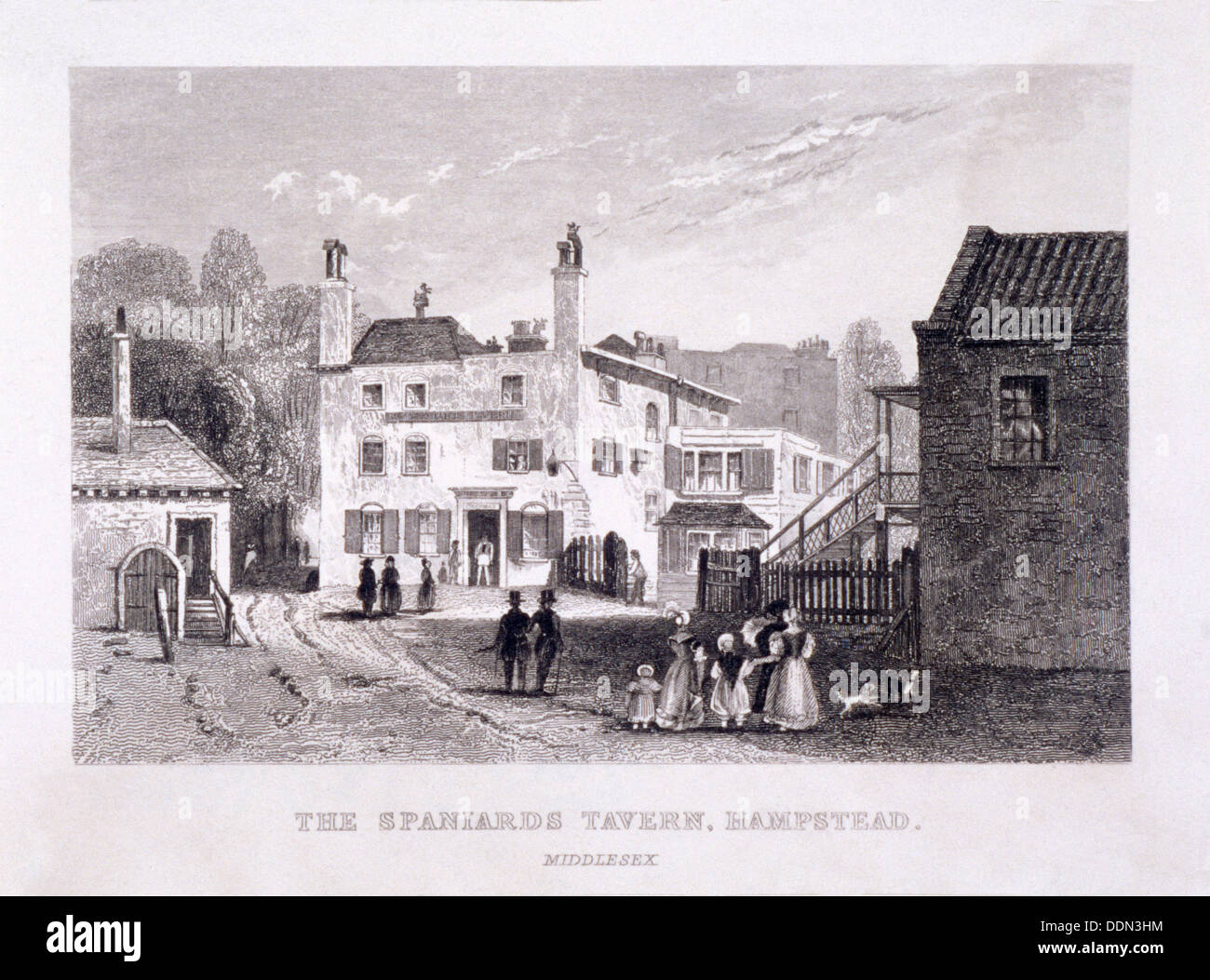 The Spaniards Inn, Hampstead Heath, Hampstead, London, c1840. Artist: Anon Stock Photo