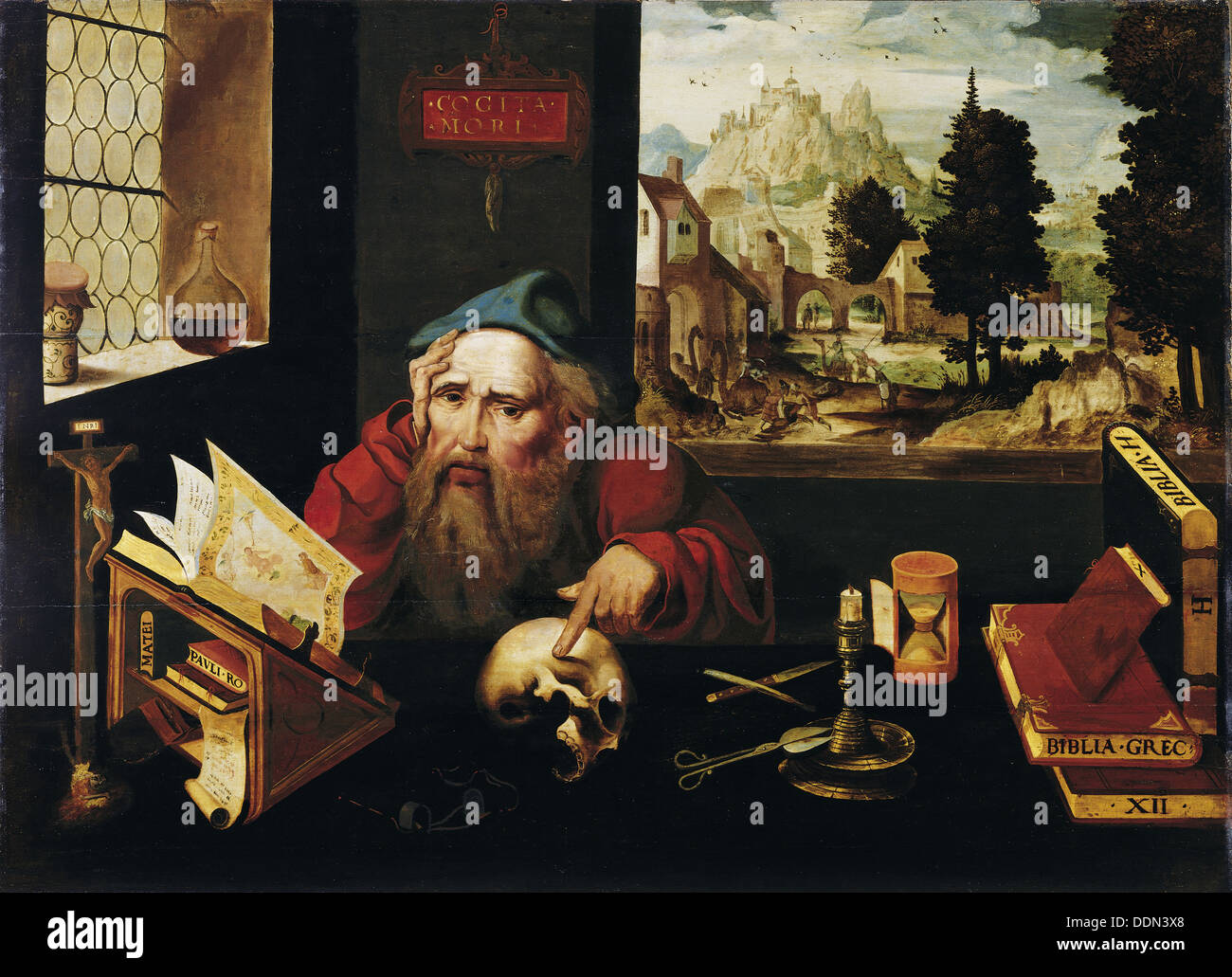 Saint Jerome in his Cell, 1520s. Artist: Cleve, Joos, van (ca. 1485-1540) Stock Photo