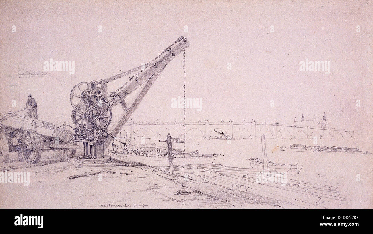 Crane at Westminster Bridge, London, c1830. Artist Edward William