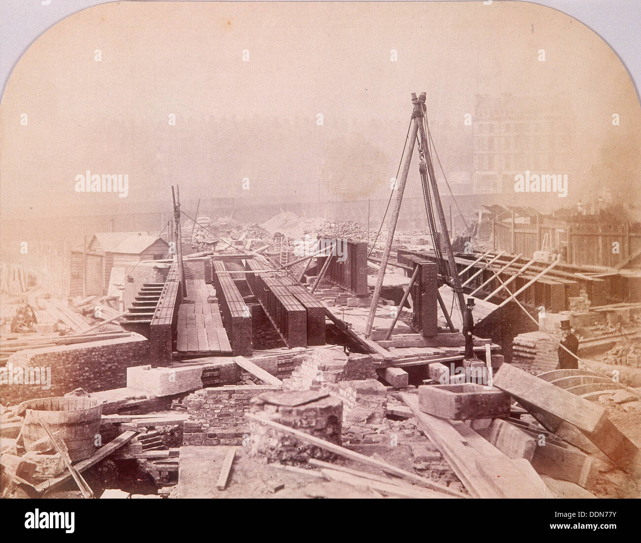 Holborn Viaduct under construction, Holborn, London, 1870. Artist