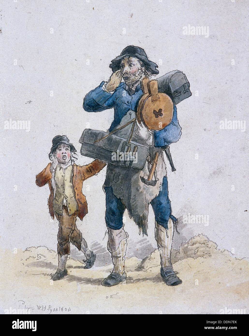 A tinker and a child, Provincial Characters, 1804. Artist: William Henry Pyne Stock Photo