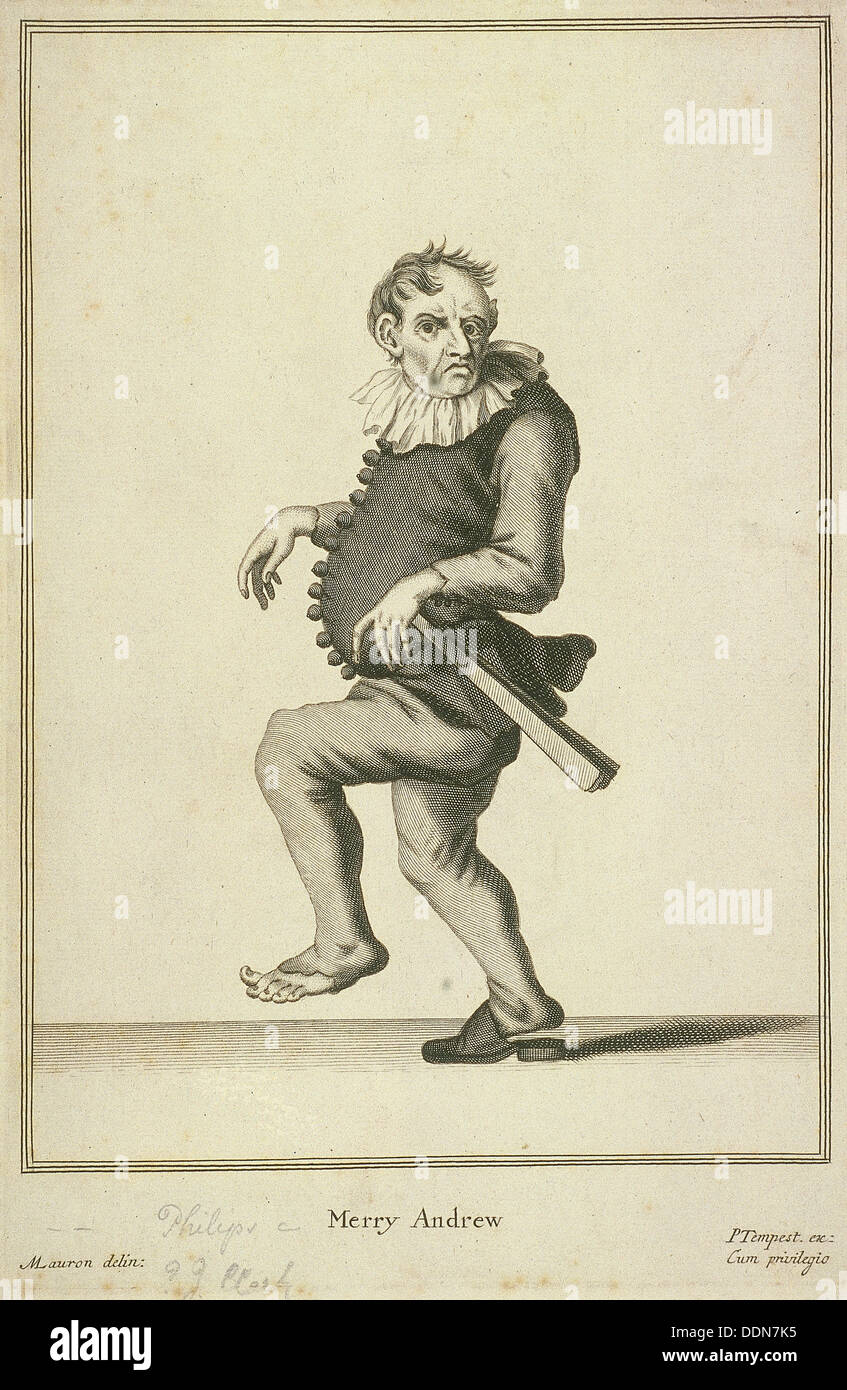'Merry Andrew', possibly a jester or fool, Cries of London, (c1688?). Artist: Pierce Tempest Stock Photo