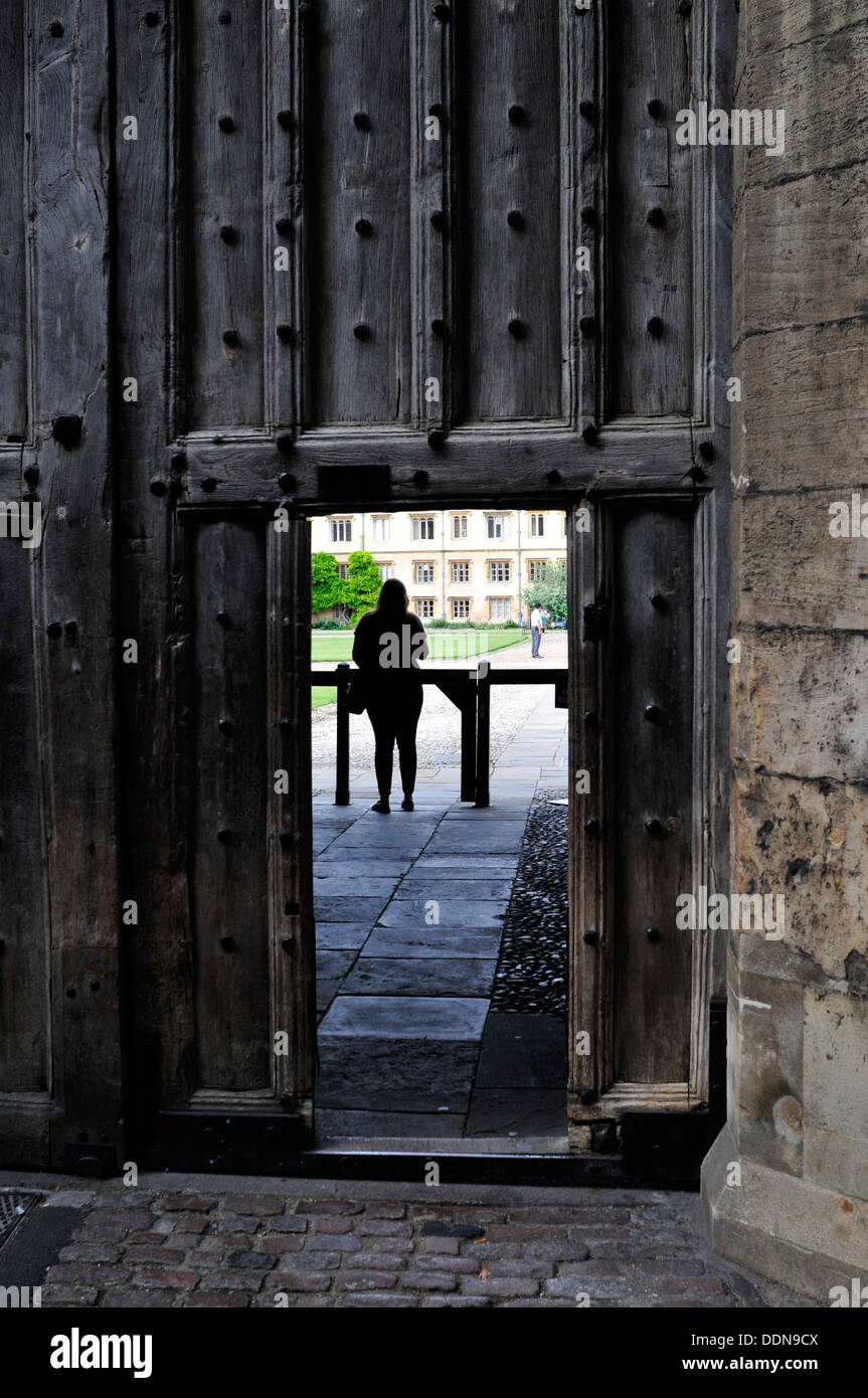 A close view of an old wooden door, Trinity Hall, Cambridge, UK Stock Photo