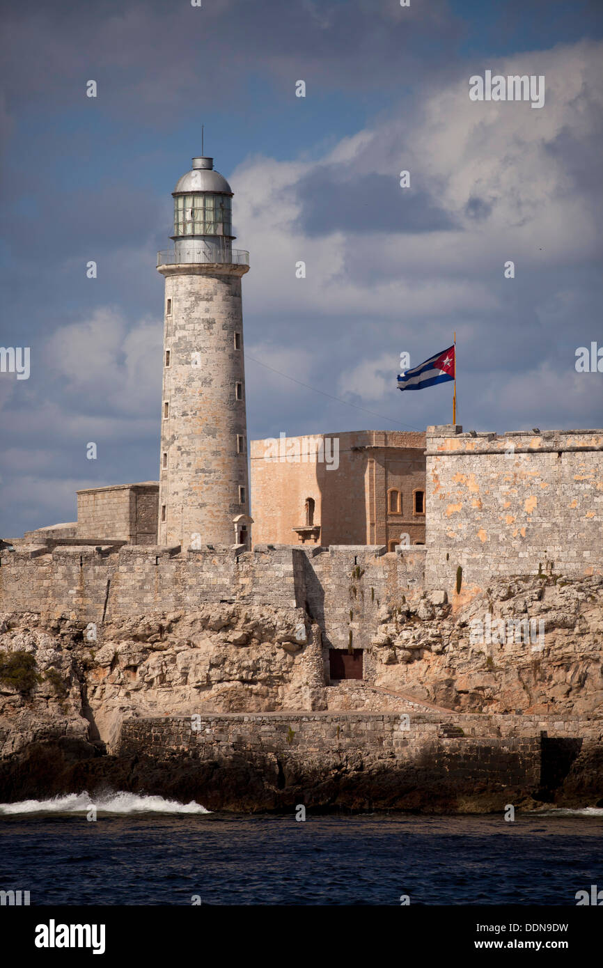 lighthouse and fortress Castillo de los Tres Reyes del Morro or Morro Castle in Havana, Cuba, Caribbean Stock Photo