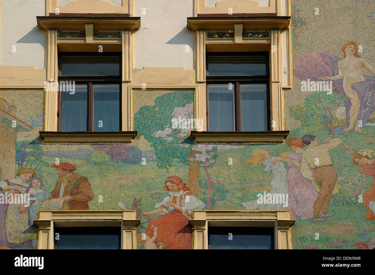 Decorated building along Masarykovo nabrezi street Nove Mesto district Prague Czech Republic Stock Photo