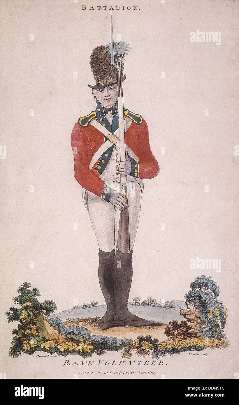 Member of the battalion in the Bank Volunteers, holding a rifle with a bayonet attached, 1799. Artist: John Barlow Stock Photo