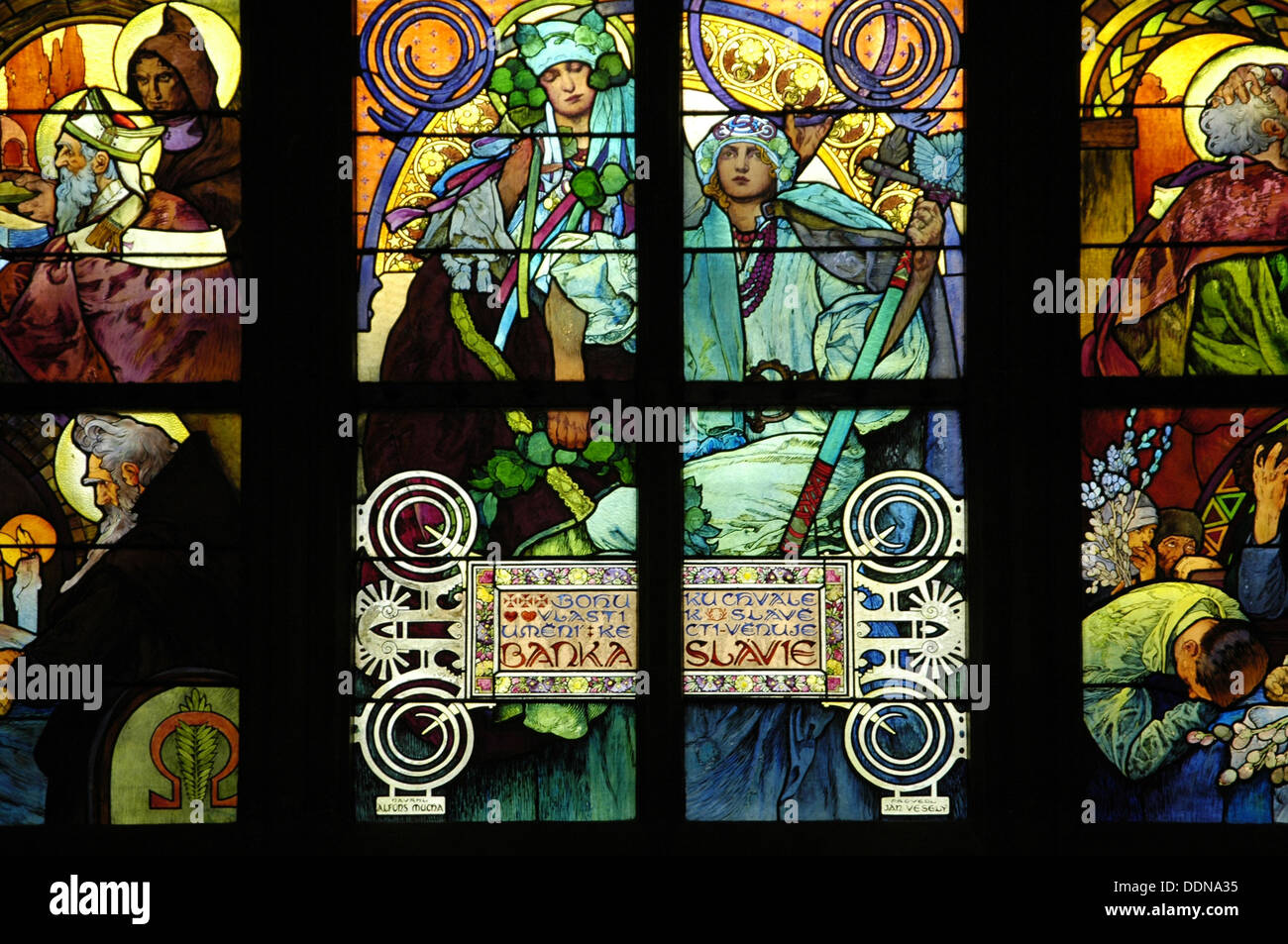 Art Nouveau stained glass decoration by Alfons also Alphonse Mucha in the  Roman Catholic Metropolitan Cathedral of Saints Vitus, located in the Prague  Castle complex, Czech republic Stock Photo - Alamy