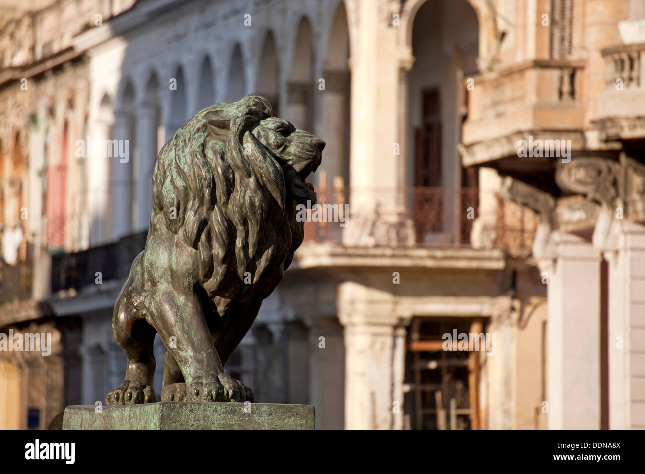lion statue on Paseo del Prado, Havana, Cuba, Caribbean Stock Photo