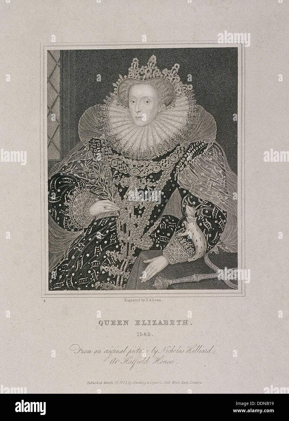 Queen Elizabeth I with an ermine, 1821. Artist: TA Dean Stock Photo