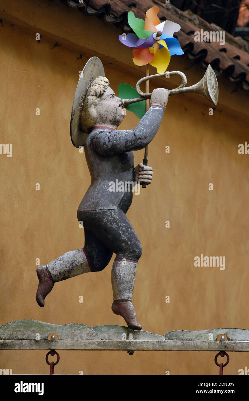 Carved wooden figure at the entrance to the Toy museum Prague Castle Czech Republic Stock Photo