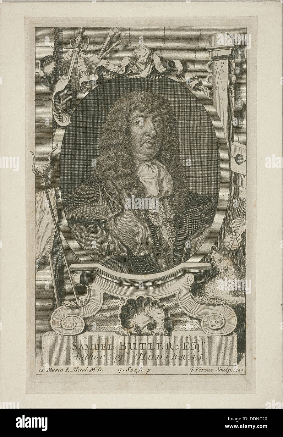 Samuel Butler in wig and robes, 1744. Artist: George Vertue Stock Photo