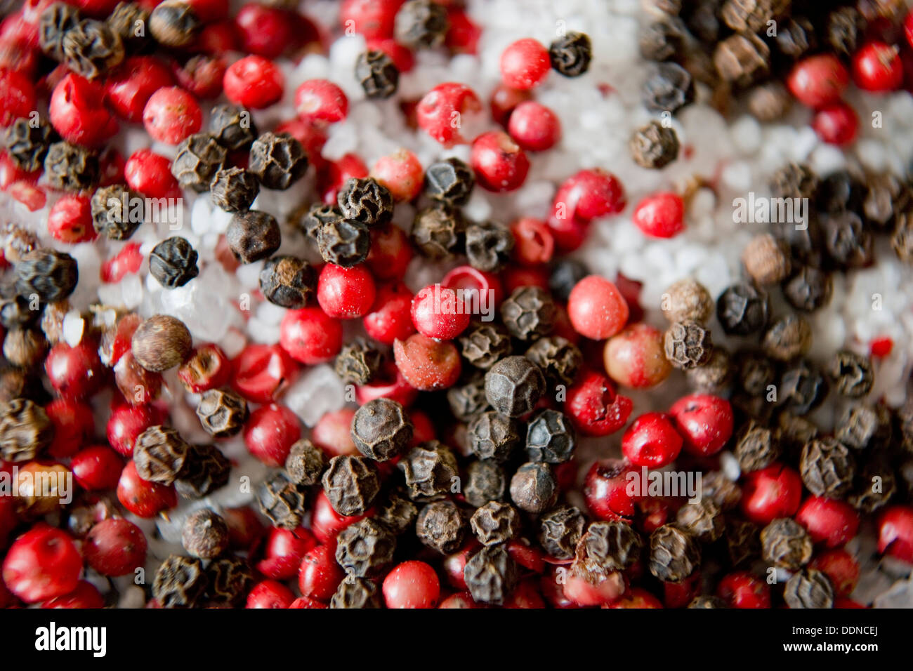 Pepper corns and salt, closeup Stock Photo Alamy