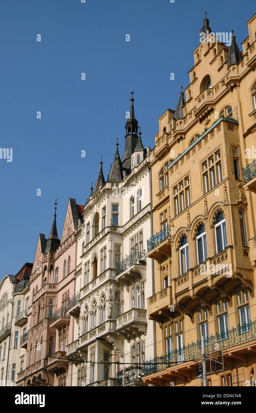 Waterfront mansions along Masarykovo naberzi in Nove Mesto New town distric Prague Czech republic Stock Photo