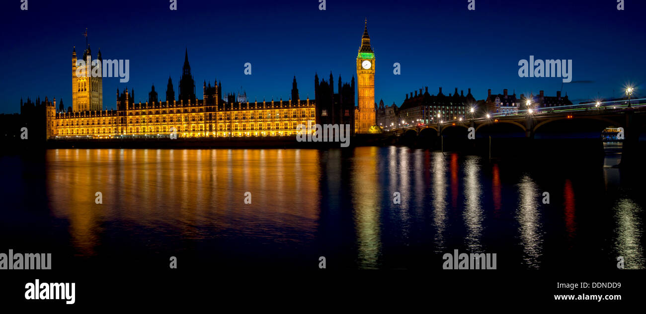 Houses of Parliament and Big Ben at night, London, England, UK Stock Photo