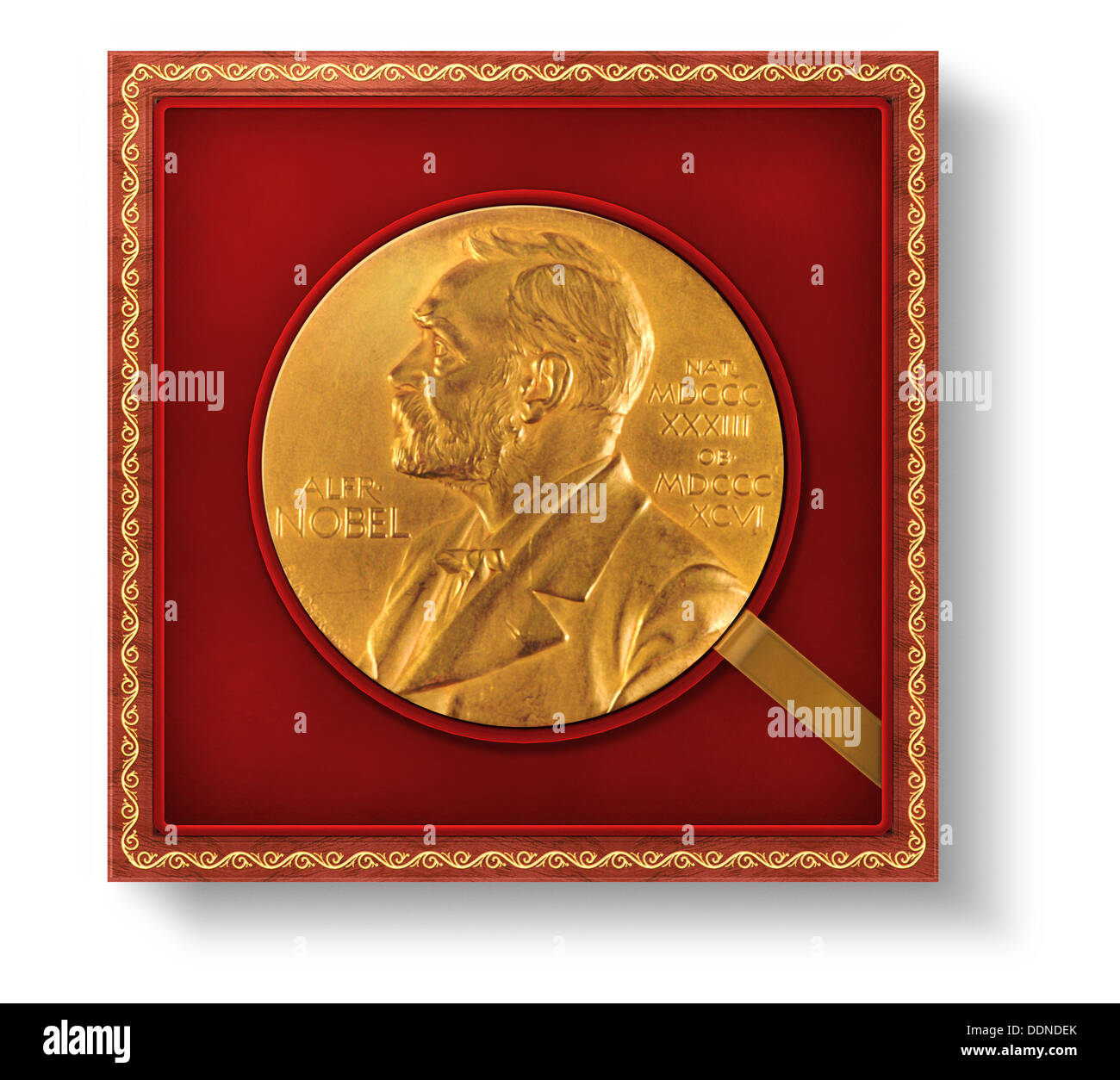 Alfred Nobel, Nobel Prize, honor, award, gold coin Stock Photo