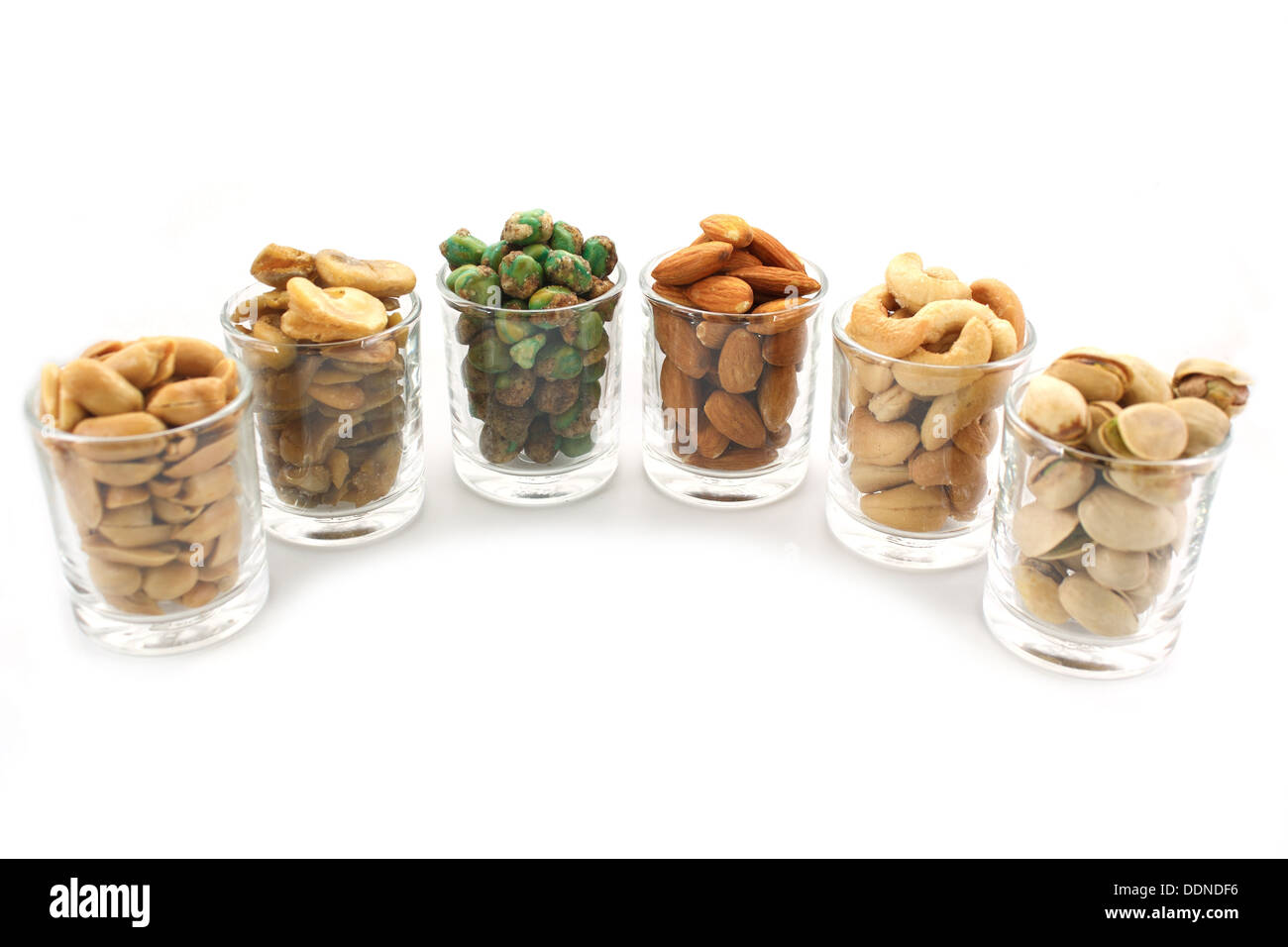 Almonds, cashews, pistachios, peanuts, broad beans and green beans in