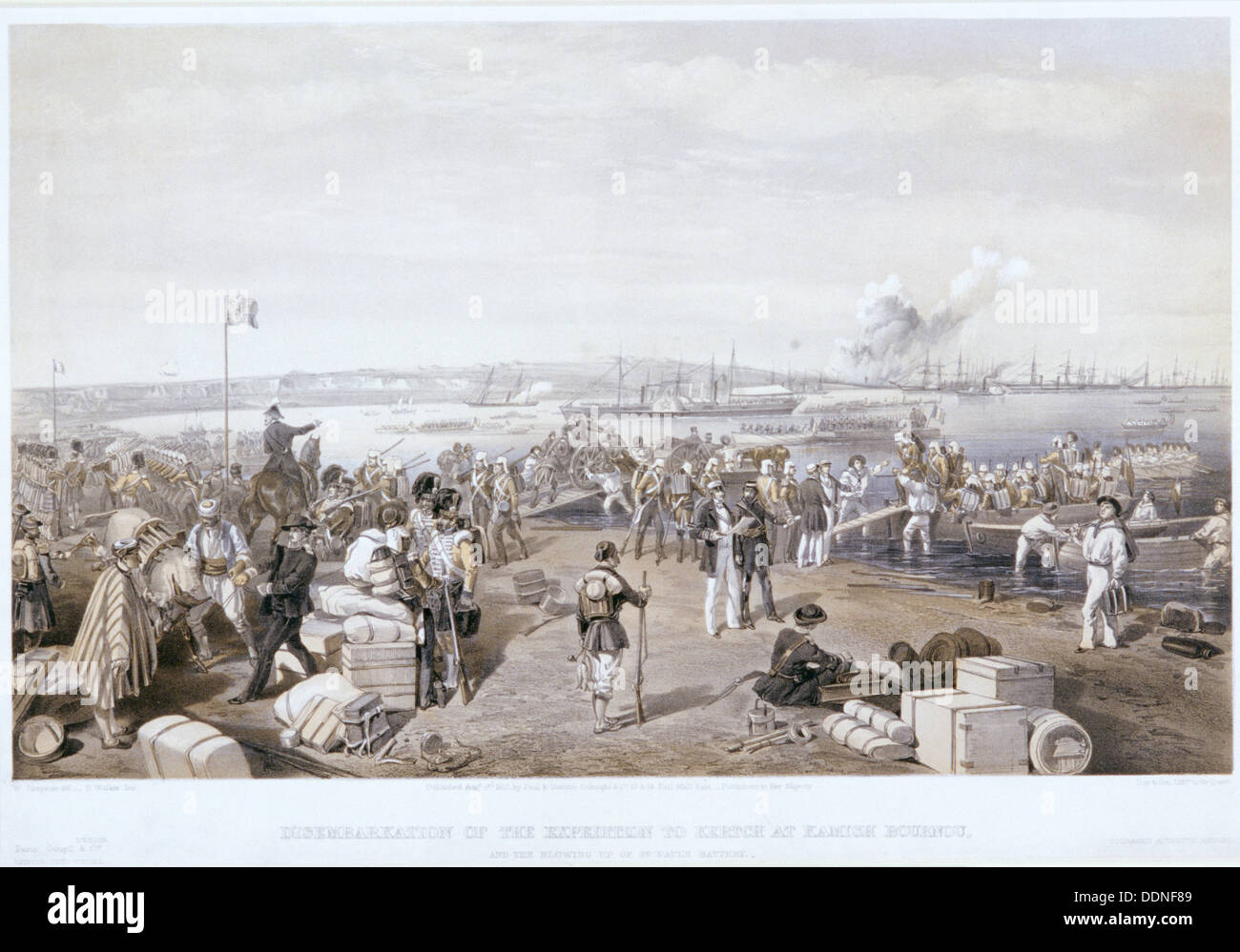 'Disembarkation of the Expedition to Kertch at Kamish Bournou', 1855. Artist: E Walker Stock Photo