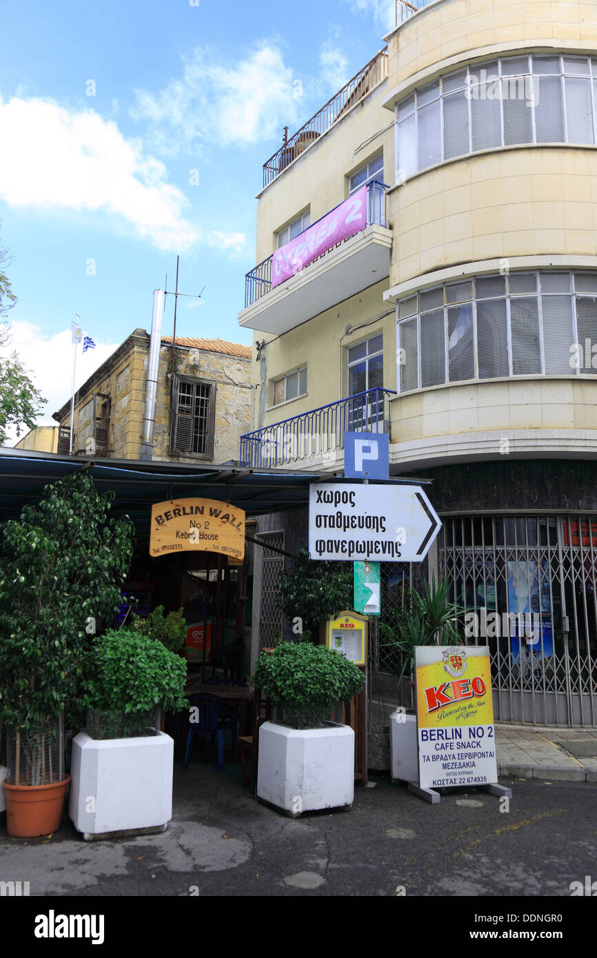 Cyprus, Nicosia, Lefkosia, Old Town, on the Green Line, Green Lane, to the Turkish border area, border, frontier, division, Cafe Stock Photo