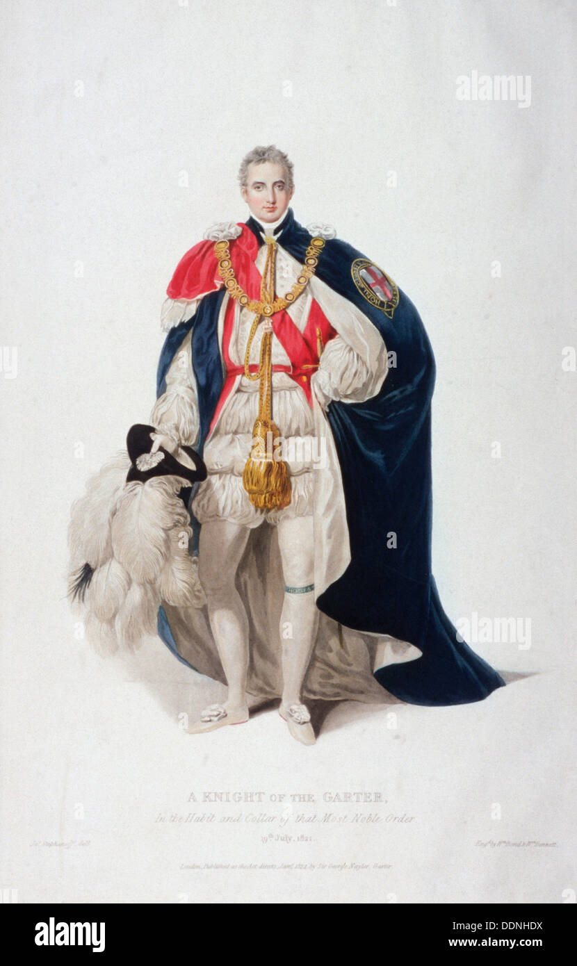 Knight of the Garter in ceremonial costume, 1824. Artist: William Bond Stock Photo