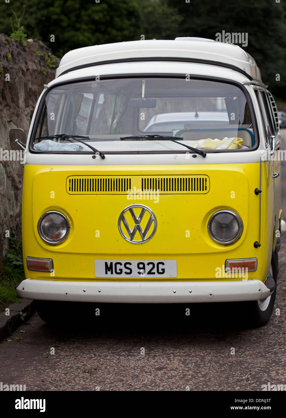 Volkswagen Camper Van, yellow and white Stock Photo