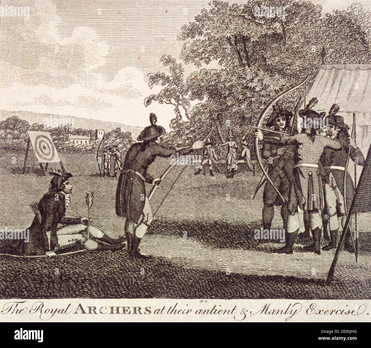 View of The Royal Archers in Finsbury Fields, c1750. Artist Anon Stock Photo Alamy