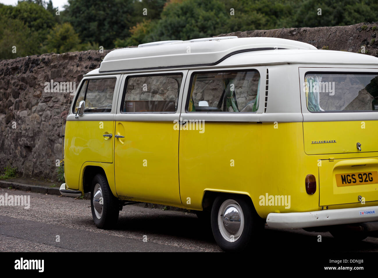 Volkswagen Camper Van, yellow and white Stock Photo