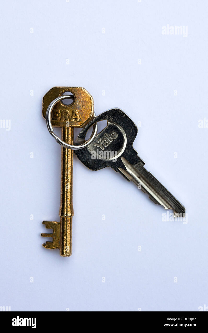 Set of keys yale and mortice on white background Stock Photo