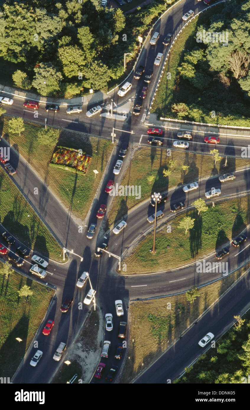 Traffic intersection. Aerial view. Arlington. Massachusetts. USA Stock ...