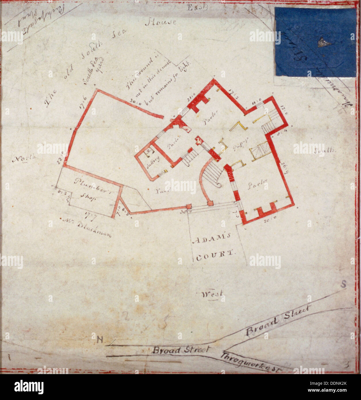 Plan of premises in Adams Court off Old Broad Street, London, c1800.                                 Artist: Anon Stock Photo