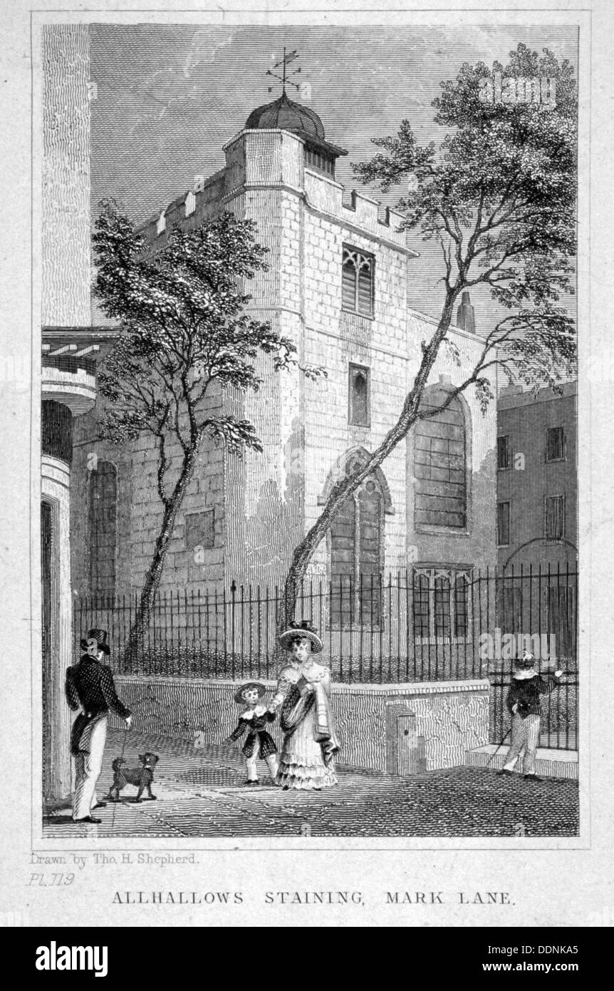 Church of All Hallows Staining, London, 1829. Artist: Thomas Hosmer Shepherd Stock Photo