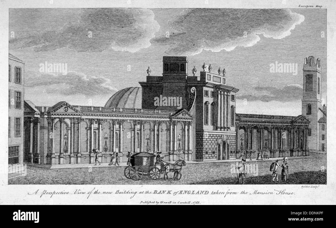 View of the new building at the Bank of England, City of London, 1785. Artist: John Goldar