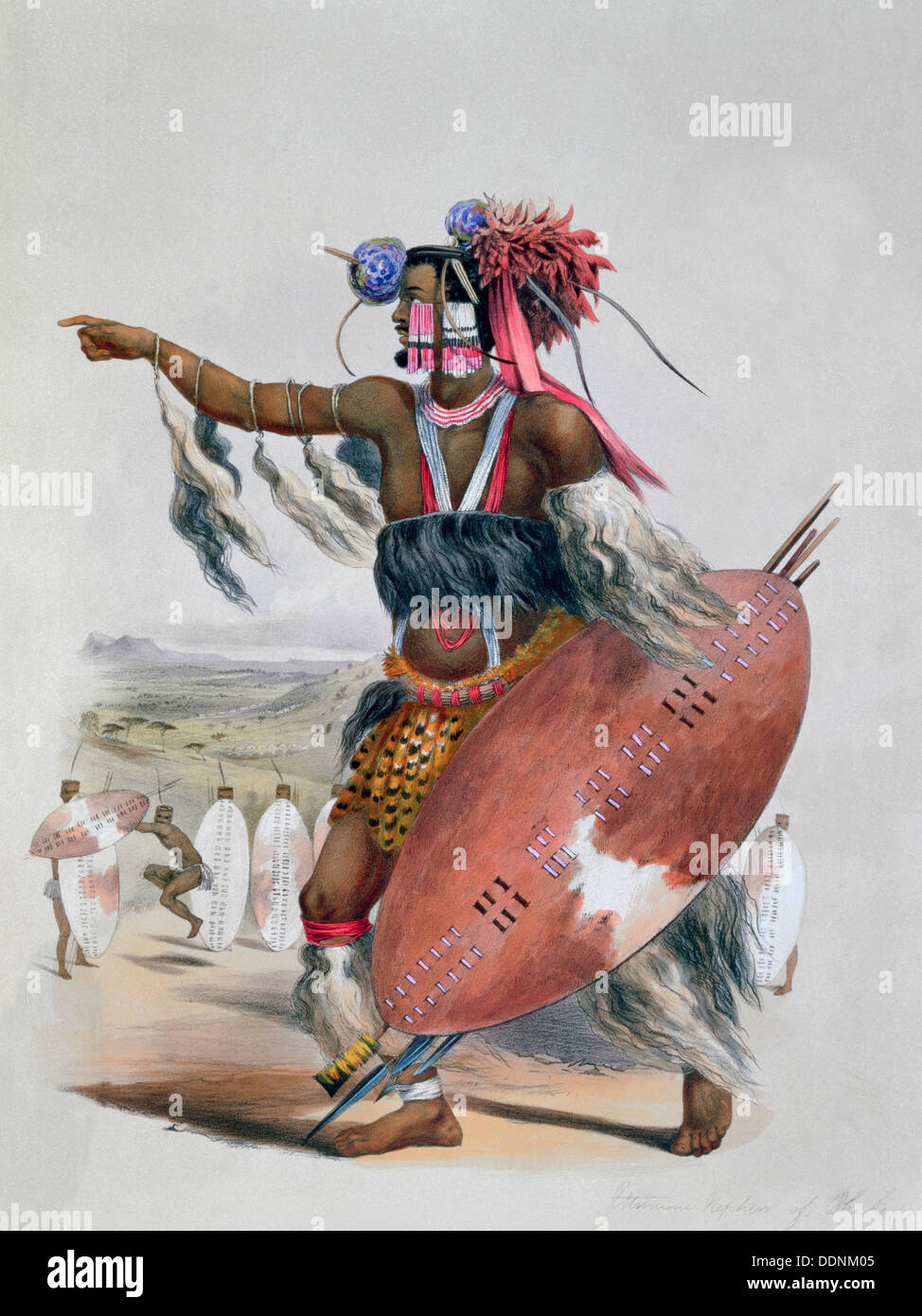 'Zulu Warrior, Utimuni, Nephew of Chaka the Late Zulu King', 1849. Artist: George French Angas Stock Photo