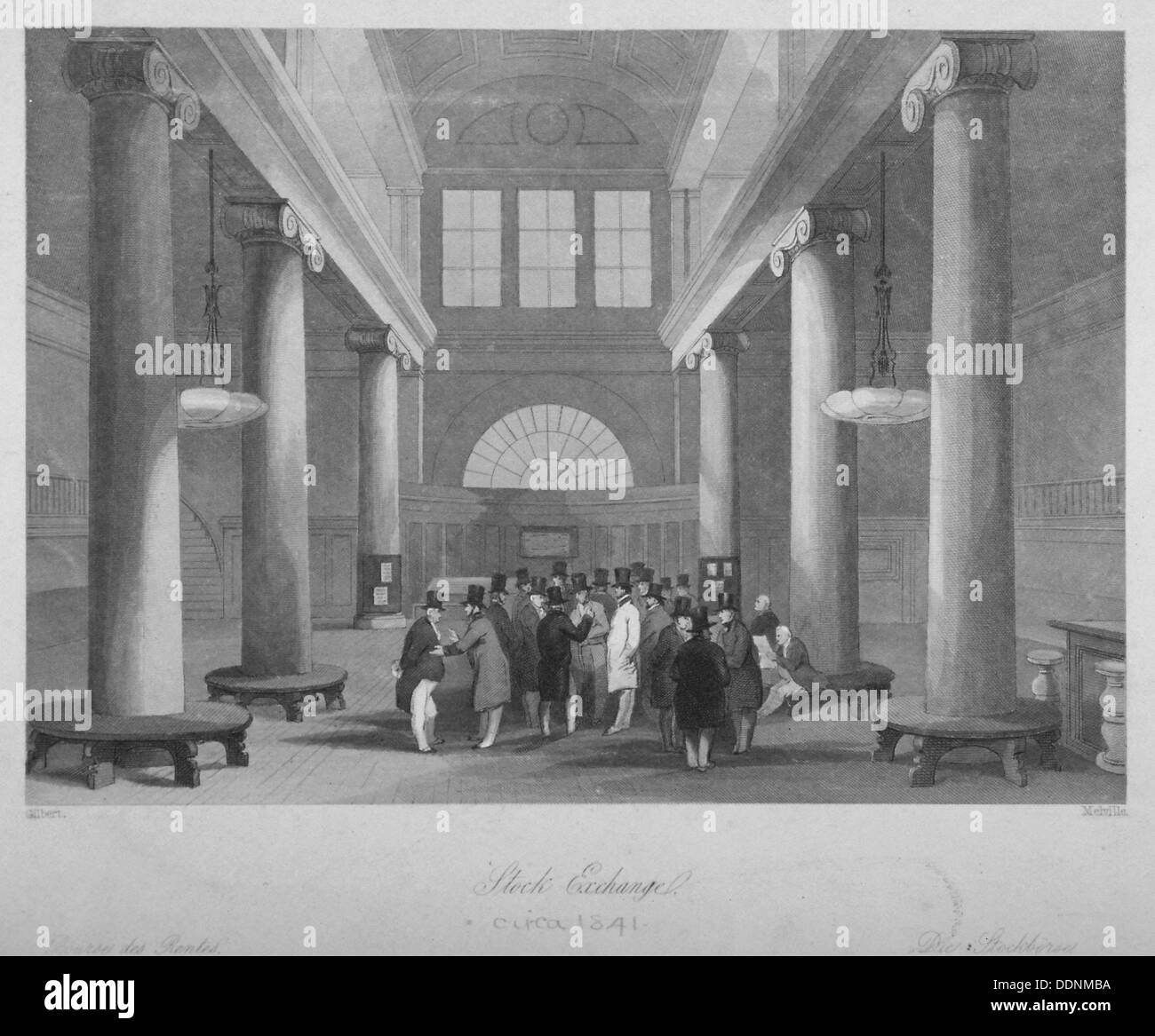 Interior view of the Stock Exchange, Bartholomew Lane, City of London, 1841. Artist: Harlen Melville Stock Photo