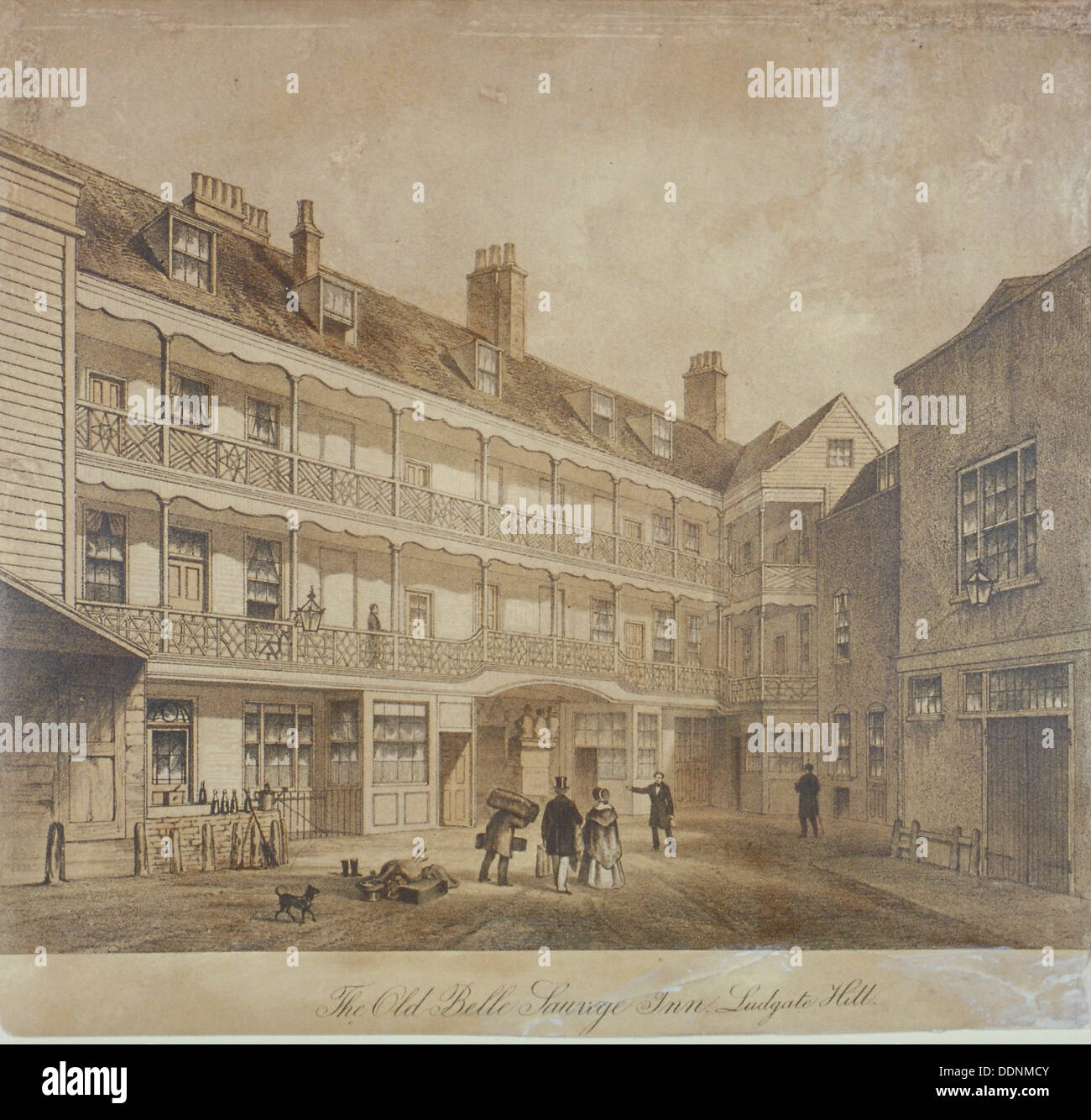 Belle Sauvage Inn, Belle Sauvage Yard, Ludgate Hill, City of London,1845. Artist: Anon Stock Photo