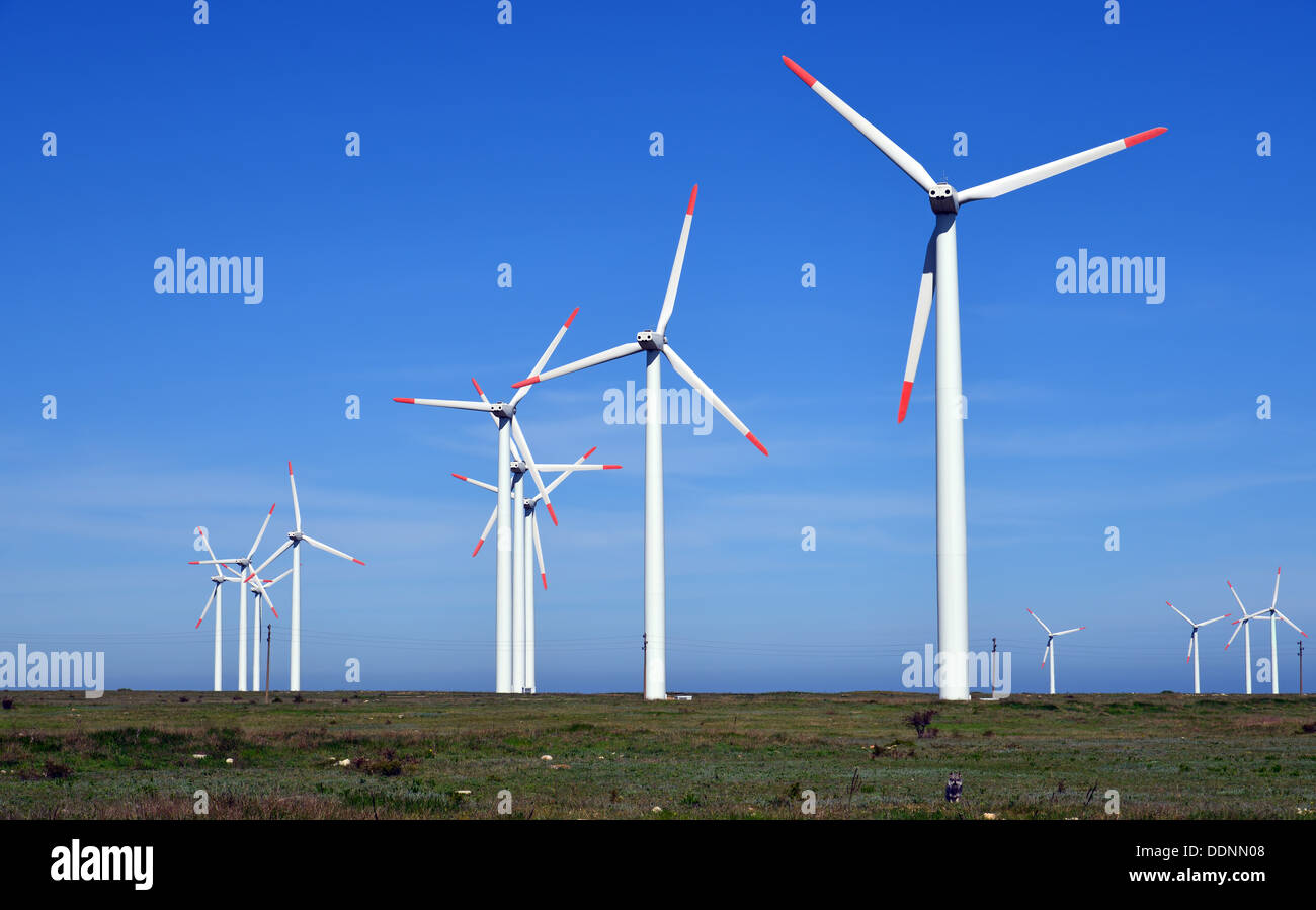 Wind turbines farm - alternative energy source Stock Photo