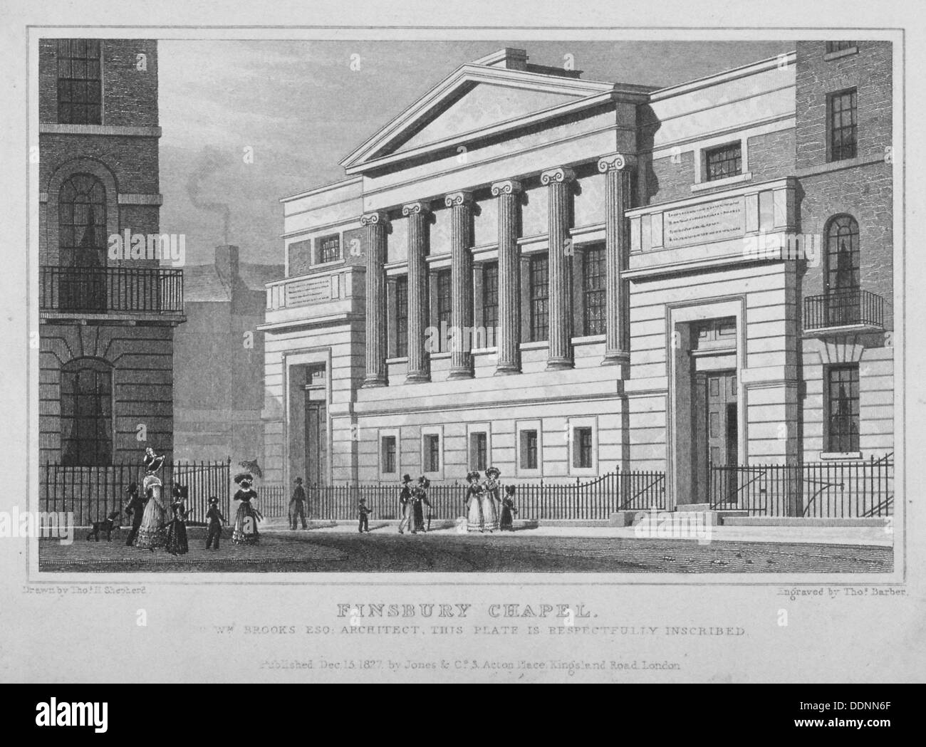 Finsbury Chapel, Blomfield Street, City of London, 1827. Artist: Thomas Barber Stock Photo