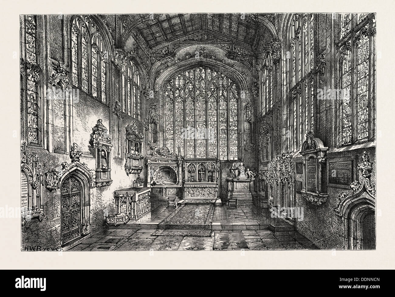 CHANCEL OF HOLY TRINITY CHURCH, SHOWING THE GRAVE OF SHAKESPEARE, UK ...