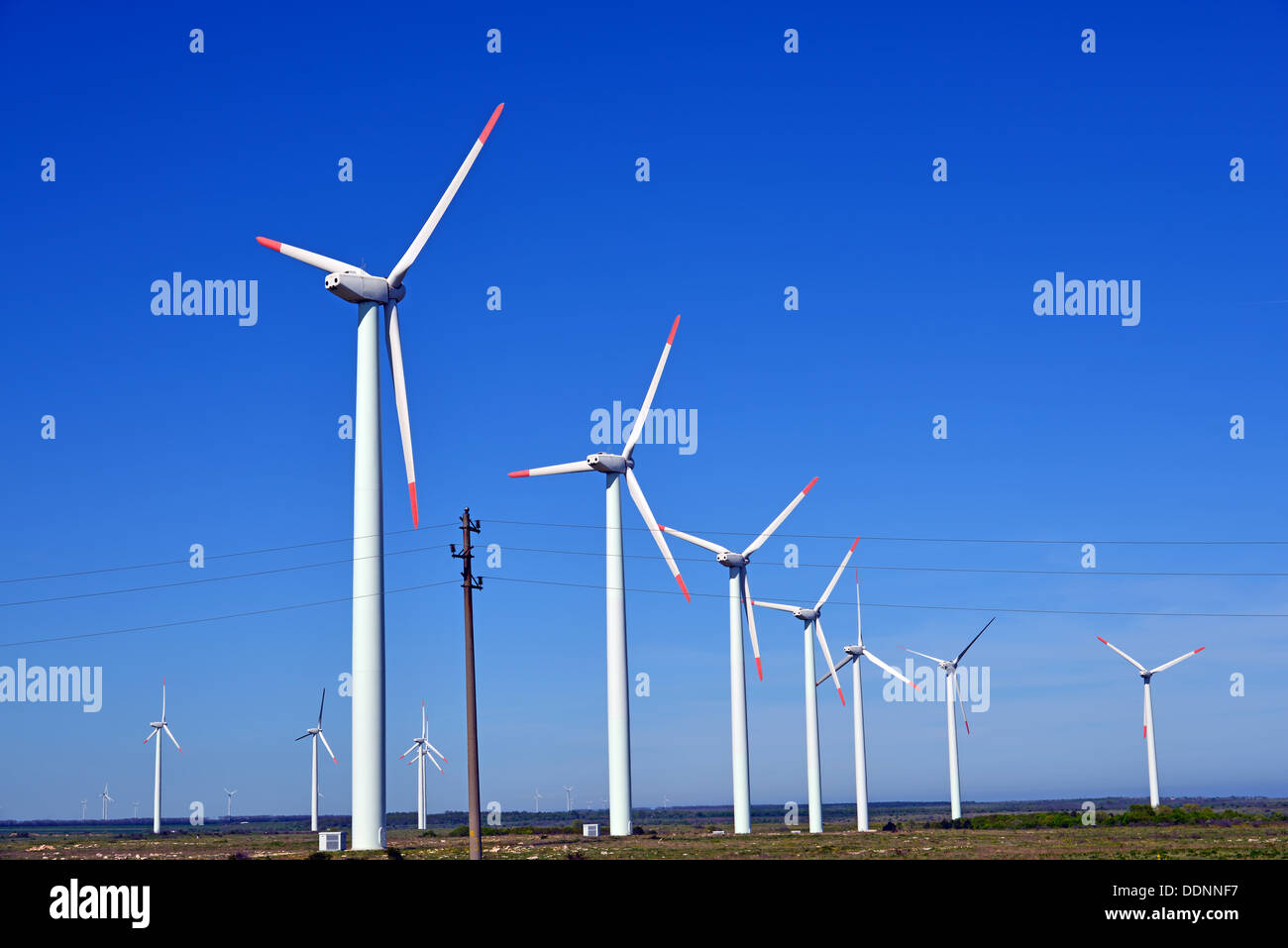 Wind turbines farm - alternative energy source Stock Photo