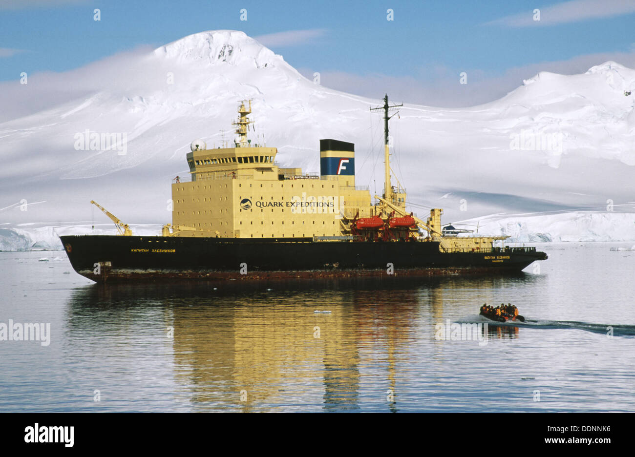 Kapitan Khlebnikov in serene waters. Port Lockroy. Antarctic Peninsula. Antarctica Stock Photo