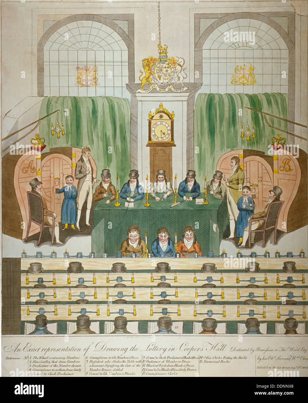 Lottery draw, Coopers' Hall, City of London, 1803. Artist: W Charles Stock Photo