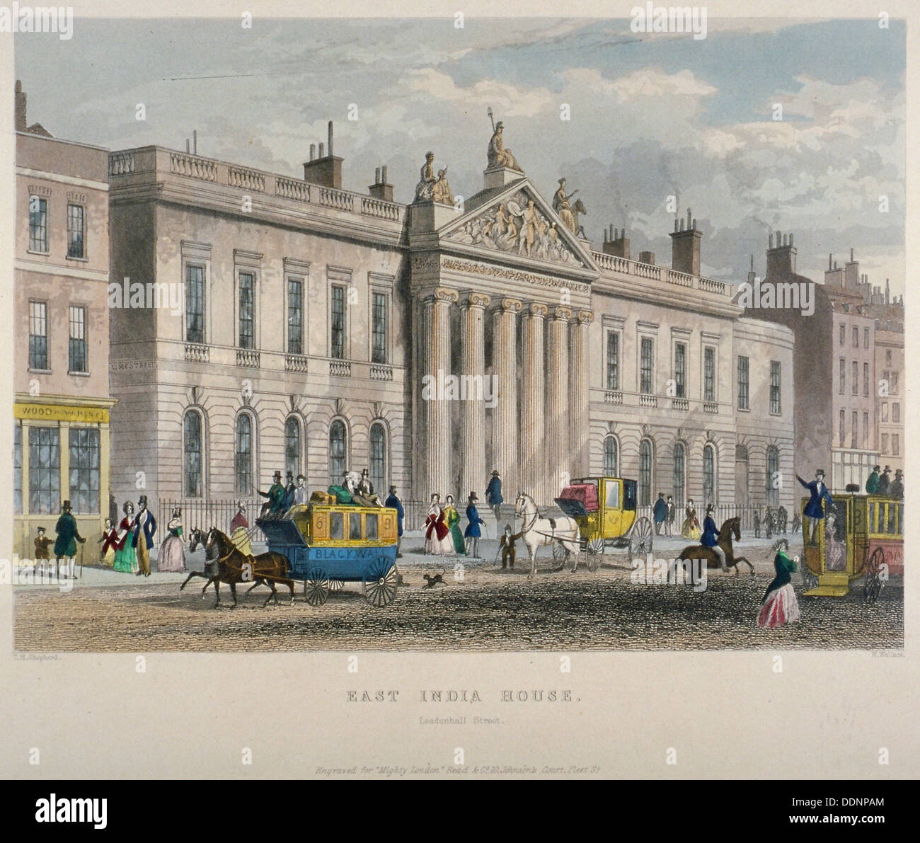 North view of East India House, Leadenhall Street, City of London, 1850. Artist: Sir William Wallace Stock Photo