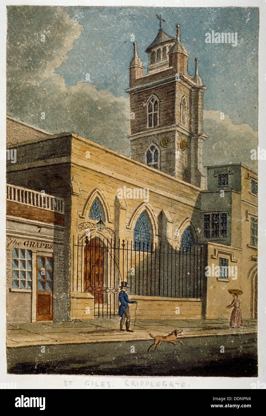 Church of St Giles without Cripplegate, City of London, 1830. Artist Anon Stock Photo Alamy